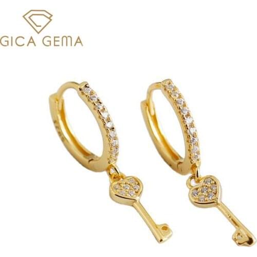 GICA GEMA Personalized Fashion Key Earrings For Women Real 925 Sterling Silver Zircon Anniversary Engagement Fine Jewelry