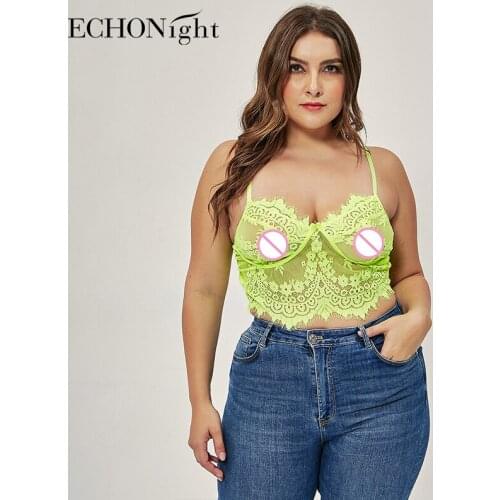 Echonight Plus size Bra Sexy Lingerie Bralette Neon Green Lenceria Crop Top Bras For Women Lace Tops Seamless Bra XL-4XL
