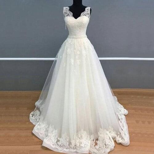 Gardenwed Elegant A Line Wedding Dress 2019 robe de mariee Gorgeous V Neck Appliques Tulle Beading Belt Bridal Gown