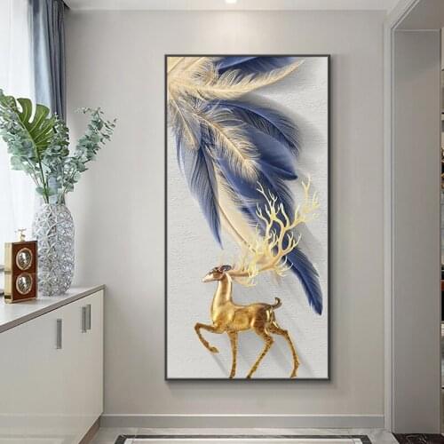 Golden Deer And Feather Abstract blue butterfly diamond painting square drill 5d diy mosaic diamond embroidery wall art,EE1781