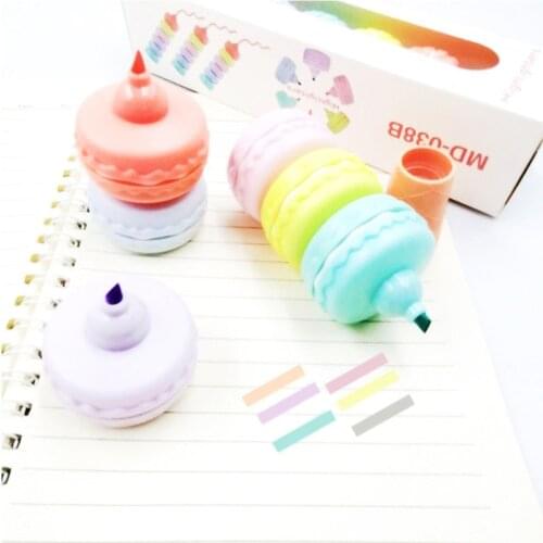 1 Pieces 6 Color Lytwtws Cute Kawaii Macaron Biscuit Candy Color Highlighter Office School Supplies Gift