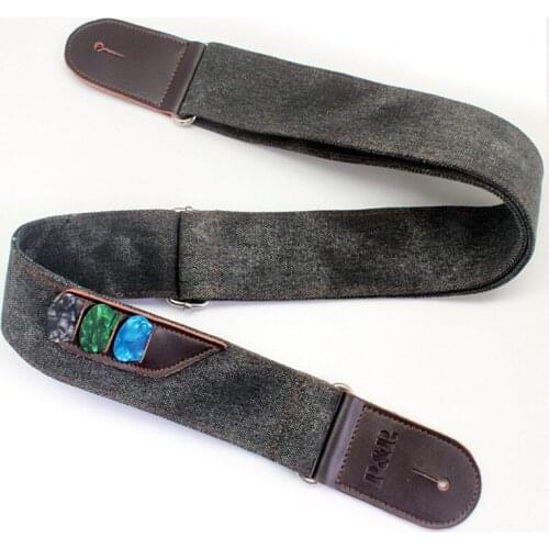 1pcs P&P Leather Denim guitar straps with pick holder bags adjustable length for bass acoustic electric guitar accessories parts