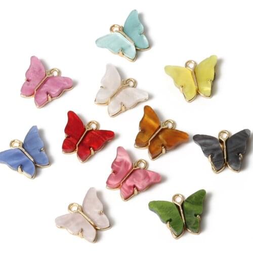 10pcs/lot 16mm Mixed Color Fashion Butterfly Pendants For Jewelry Making DIY Women Gifts Charms Necklaces Earrings Accessories