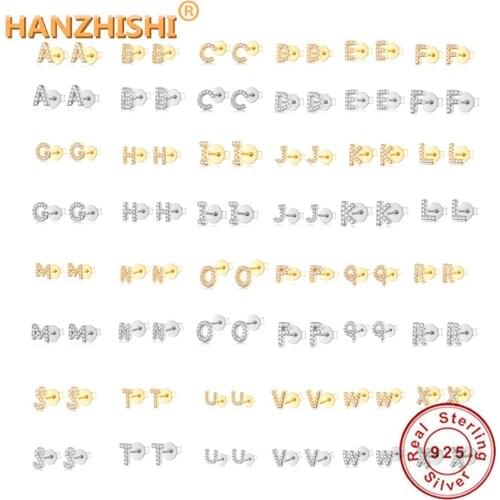 2021 Newest Women Real 925 Sterling Silver Gold Color Letter Stud Earrings Silver 925 Jewelry Zircon Wedding Alphabet Earrings