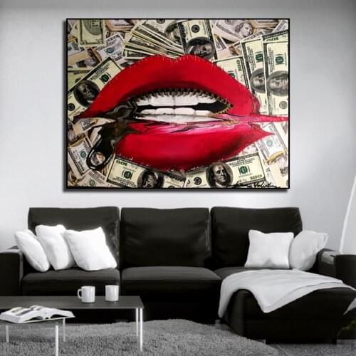 Abstract Red Mouth Money Zipper Canvas Painting Wall Art For Living Room Posters And Prints Modern Home Decor