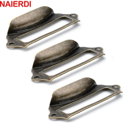 10pcs NAIERDI Antique Handles Box Label Retro Pull Frame Handle Name Card Holder Knob For Cabinet Drawer Door Furniture Hardware