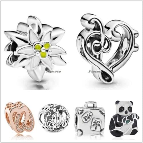 Authentic 925 Sterling Silver Openwork Music Note Love Heart Treble Clef Charm Beads Fit Pandora Bracelet & Necklace Jewelry