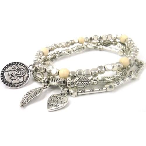 Free Shipping New Fashion alloy square beads,heart beads,leaf beads with heart,foliage charm bracelet women metal Bracelet