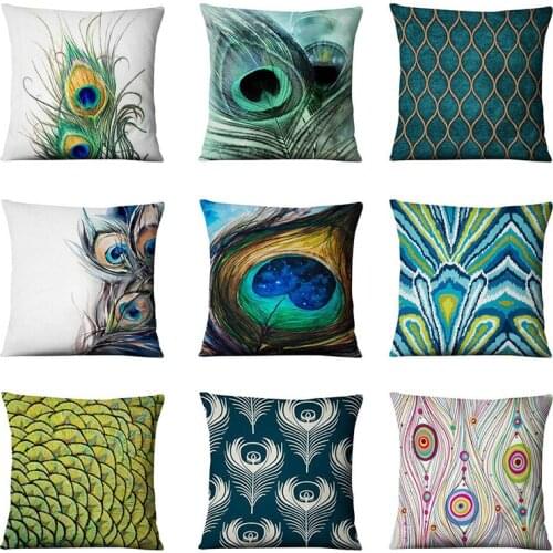 Boho Green Feather Eyes Meditation Pillowcase Back Cushion Cover Sofa Car Home Decoration Cushion Cover