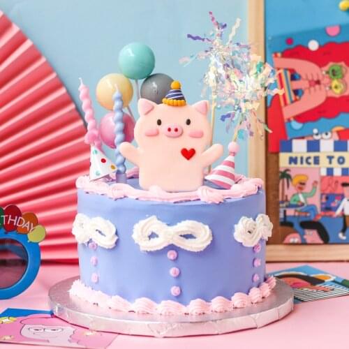 Baby Bathing Pink Princess CakeTopper Cartoon Pig Balloon Happy Birthday Dessert Table Dress Up Plugin Party Cake Decor Supplies