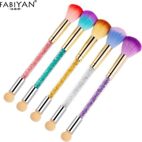Double End Rhinestone Handle Nail Art Gradient Sponge Blooming Pen Brush Manicure Powder Dust Cleaning UV Gel Polish Tool 2 Way