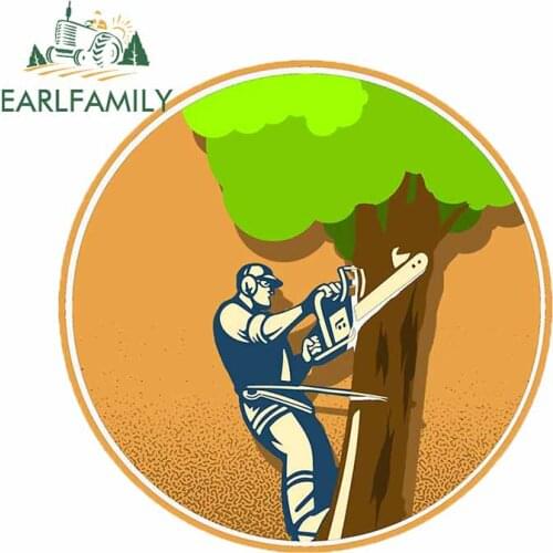 EARLFAMILY 13cm x 13cm for Tree Chainsaw Lumberjack Bumper Car Stickers Windows Motorcycle Decal Windshield Cartoon Decoration