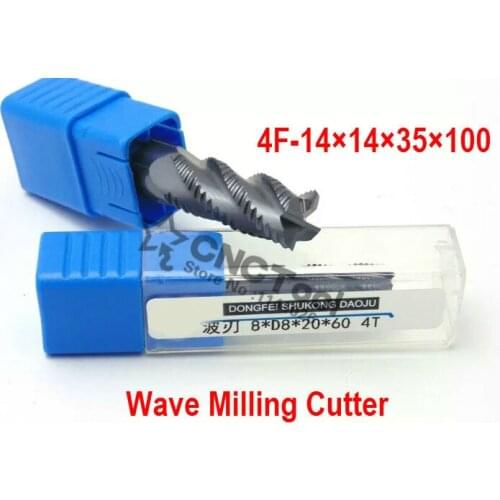 Wave carbide milling cutter 4F-14.0MM,14*14*35*100MM alloy Rough milling cutter ,CNC milling machine,CNC milling tools, Nc tool