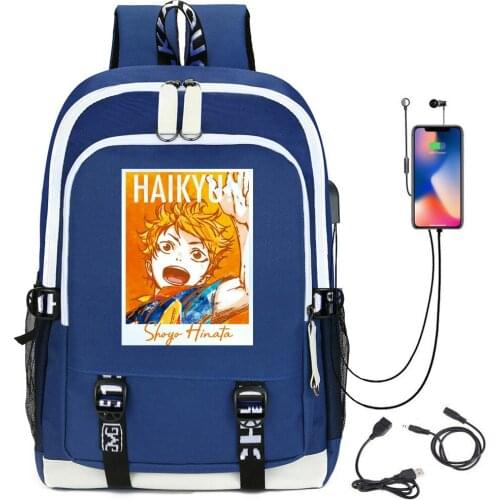 Haikyuu Karasuno VBC Anime School Bags Hinata Shoyo Bookbag USB Port Laptop Backpack Oxford Travel Bagpack Shoulder Bags