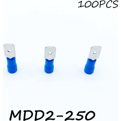Insulated Male Disconnector MDD2-250 100PCS/Pack Blue Spade Quick Electrical Connector Crimp Wire Terminal AWG Terminator