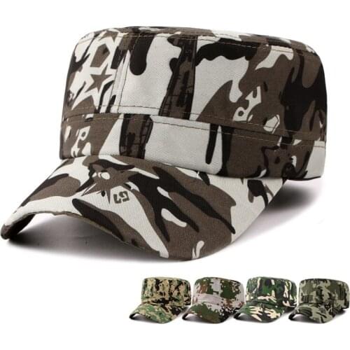 New Fashion Men Camouflage Printing Military Cap Curved Brim Flat Top Camping Caps Trucker Hat Snapback Hats Sun Protection