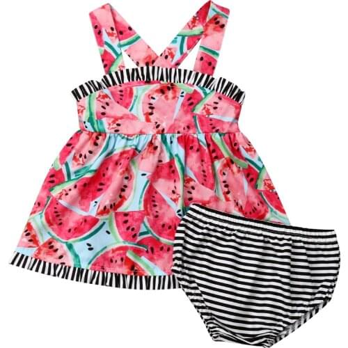 2Pcs Infant Newborn Baby Girl Watermelon Clothes Sets T-shirt Clothes+Briefs Pants Outfit