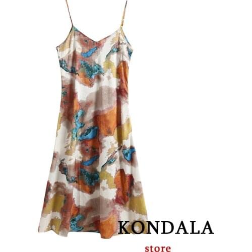 KONDALA Za Fashion 2021 Women Silk Sexy The Starry Night Midi Sling Dress Canvas Summer Backless Female Chic Mujer Vestidos