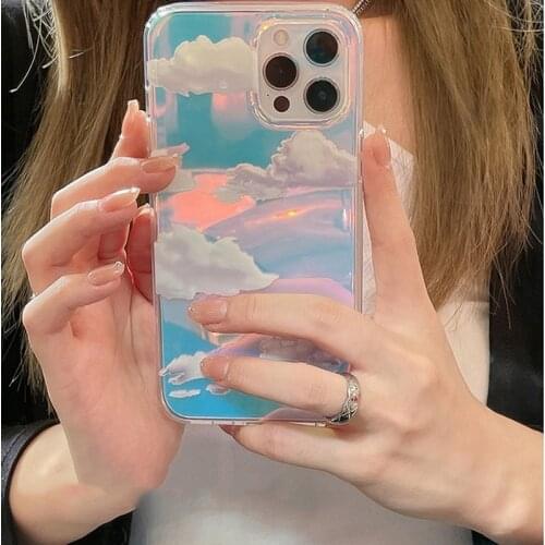 Fashion Transparent laser clouds lens Camera protection Phone Case For iPhone 12 11 Pro X XS Max XR S 7 8 Plus soft back cover