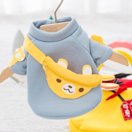 Cartoon Pet Dog Sport Leisure Sweater Coat Puppy Cat Cute Two-legged Pullover Clothes with bear Bag for Small Medium Dog Cat