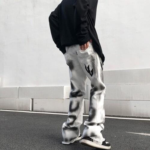 High street ink splashing gradual change jeans mens fashion brand ins design