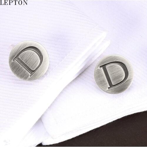 Lepton Letters of an alphabet D Cufflinks For Mens Classic Antique Silver Plated Letters D cuff links Men shirt cuffs Cufflink