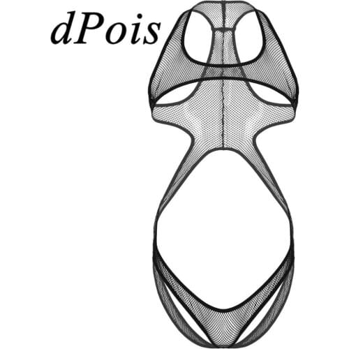 Mens One-piece Hollow Out Fishnet Lingerie Racer Back Open Chest Open Butt Wrestling Singlet Leotard Mankini Bodysuit Underwear