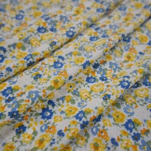 Spring And Summer New Blue Yellow Small Floral Korean Silk Chiffon Fabric Dress Shirt Girl Clothing Handmade DIY Fabric