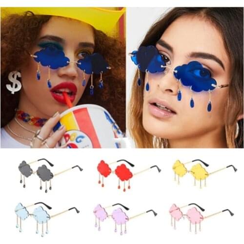 Wholesale Rimless Sunglasses Women 2021 Vintage Clouds Tassel Candy Color Blue Red Punk Sun Glasses Men Party Shades UV400 Bulk