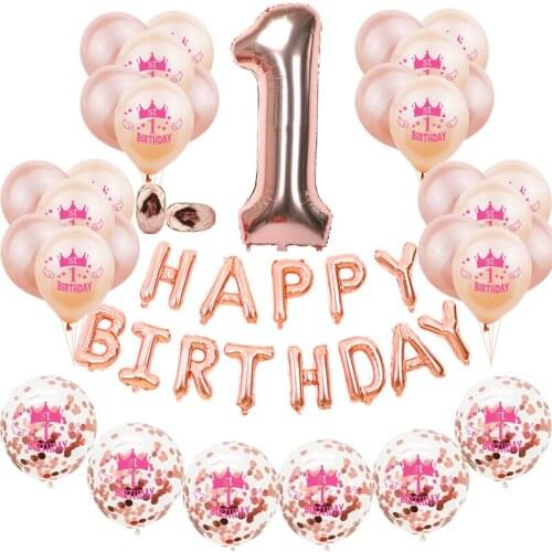 ZLJQ1set Happy Birthay Banner Confetti Balloons 1 2 3 Foil Number Ballon Baby Girl And Boy Birthday Party Decoration Baby Shower