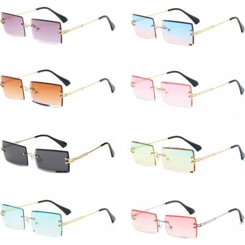 2021 Man Womens Retro Rectangle Cycling Rimless Sunglasses Gradient Small Square Sun Glasses Summer UV400 Shades Party Eyewear