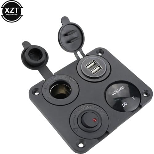 LED Toggle Rocker Switch Panel Digital Voltmeter Dual USB Port 12V Outlet Combination Waterproof for Car Marine 4 Holes Panel
