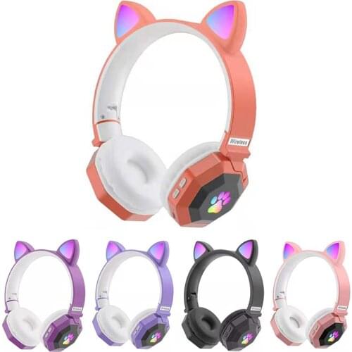 Luminous Cute Cat Ears Bluetooth Wireless Headphone With Mic Can Control LED Kid Girl Stereo Music Helmet Phone Headset Gift