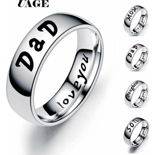 UAGE Love You Dad Mom Daughter Son Titanium Simple Wedding stainless steel Rings for Man or Woman Christmas Gift