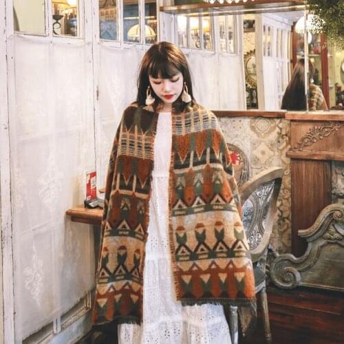 Vintage Ethnic Cape Ponchos Cardigan Autumn Winter Women Hippie Cloak Cardigans Thick Warm Tassels Outwear