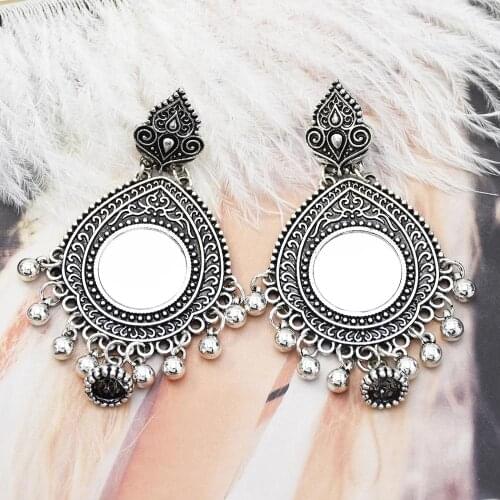 Vintage Jhumka Jhumki Indian Earrings for Women Sliver Color Dangle Long Tassel Earring Statement Afghan Gypsy Oxidized Jewelry