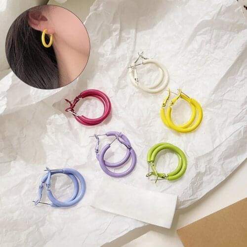 2.5cm Candy Color Circle Hoop Earrings For Women Korean Round Statement Hoop Earring Female Ear Rings Fashion Jewelry Gifts