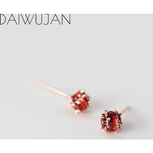 DAIWUJAN Temperament Retro Red Crystal Ball Earrings 925 Sterling Silver Stud Earrings For Women Female Fine Jewelry Gifts