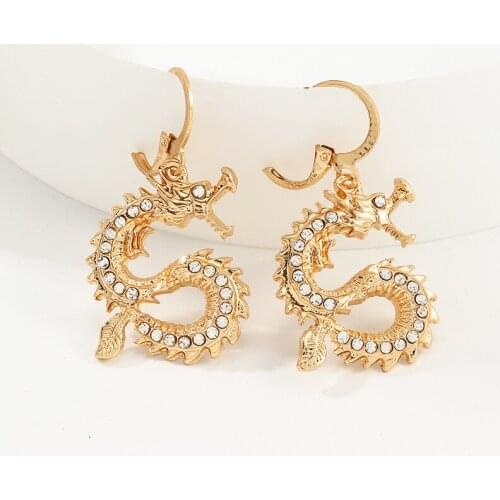 Personality Gold Alloy Dragon Earrings for Women Bohemian Chinese Style Big Hoop Earring Animal pendientes Charm Jewelry Gift