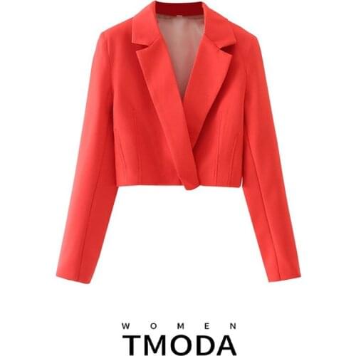 TMODA1433 Za 2021 Summer Women Cropped Blazer Long Sleeve Double Breasted Linen Coat Female Fashion Vintage Outerwear Chic Top
