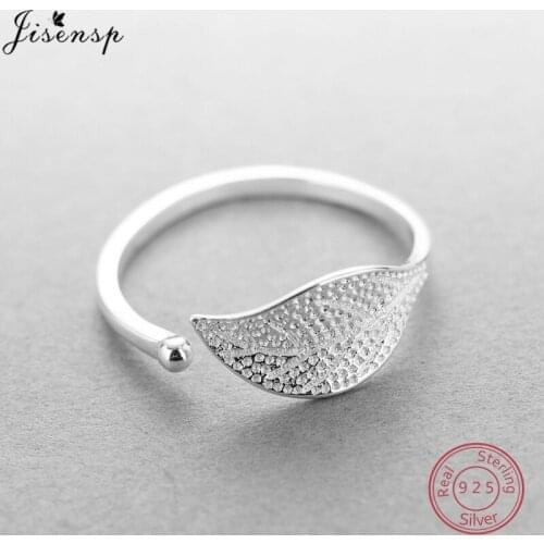 Jisensp Vintage 925 Sterling Silver Jewelry Leaf Rings for Women Female Feather Opening Ring Sterling-Silver-Jewelry