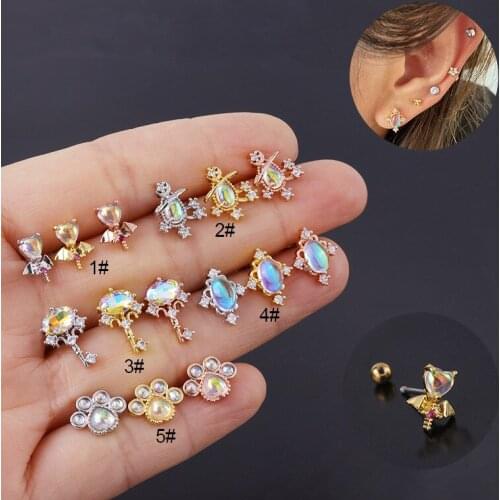 1PC 20G Moonstone Paw Bar Cartilage Earring Conch Piercing Helix Stud Ear Piercing Jewelry