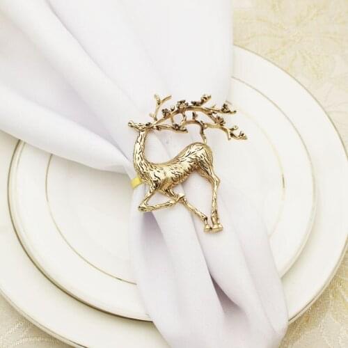 10pcs/lot Hot Sale Christmas Retro Fawn Napkin Button Metal Napkin Ring Christmas Day Party Desktop Decoration Napkin Ring
