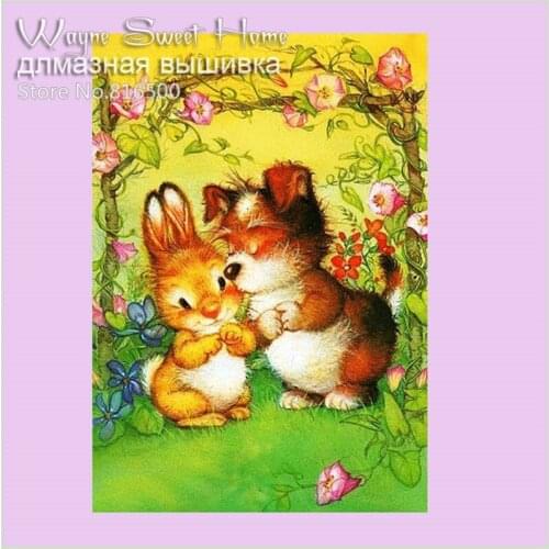 3D Mosaic Needle Crafts Diy Diamond Painting Cartoon Dog And Flower Diamond Embroidery Household round Needlework Home Decor