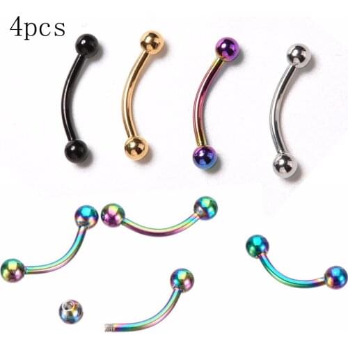 4Pc Trendy Body Jewelry 16G Surgical Steel 3mm Ball Eyebrow Piercing Curved Barbell Lip Ring Helix Rook Earring
