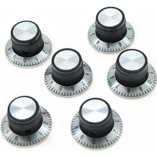 6 pcs Vintage Guitar Top Hat AMP Knob Effects Reflector Knobs Black/Chrome Top