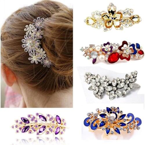 Hair Accessories Hairclips Crystal Flower Hairpins for Women Fashion Rhinestone Pearl Clips Hair Ornatment Barrette Hairgrips