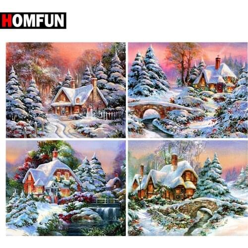 HOMFUN Diamond Painting Full Square/Round Diamond "Christmas landscape" Pattern Embroidery Cross Stitch 5D Rhinestone Painting