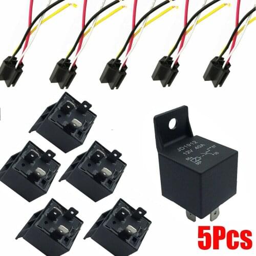 5Pcs 12V 40 Amp 4 Pin 4 Wires 5 Pin 5 Wires Car SPDT Automotive Relay DC W/ Harness Socket JD1912 JD1914