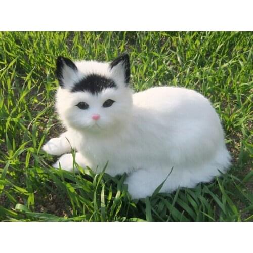 Simulation white cat toy polytene & fur black head cat toy gift about 30x16x16cm 2339